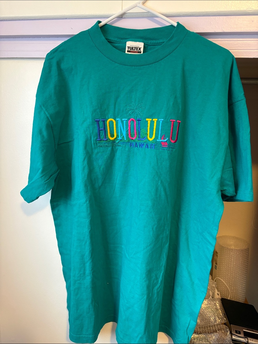 Tultex Teal woman’s Honolulu Embroidered Short Sleeve Tee